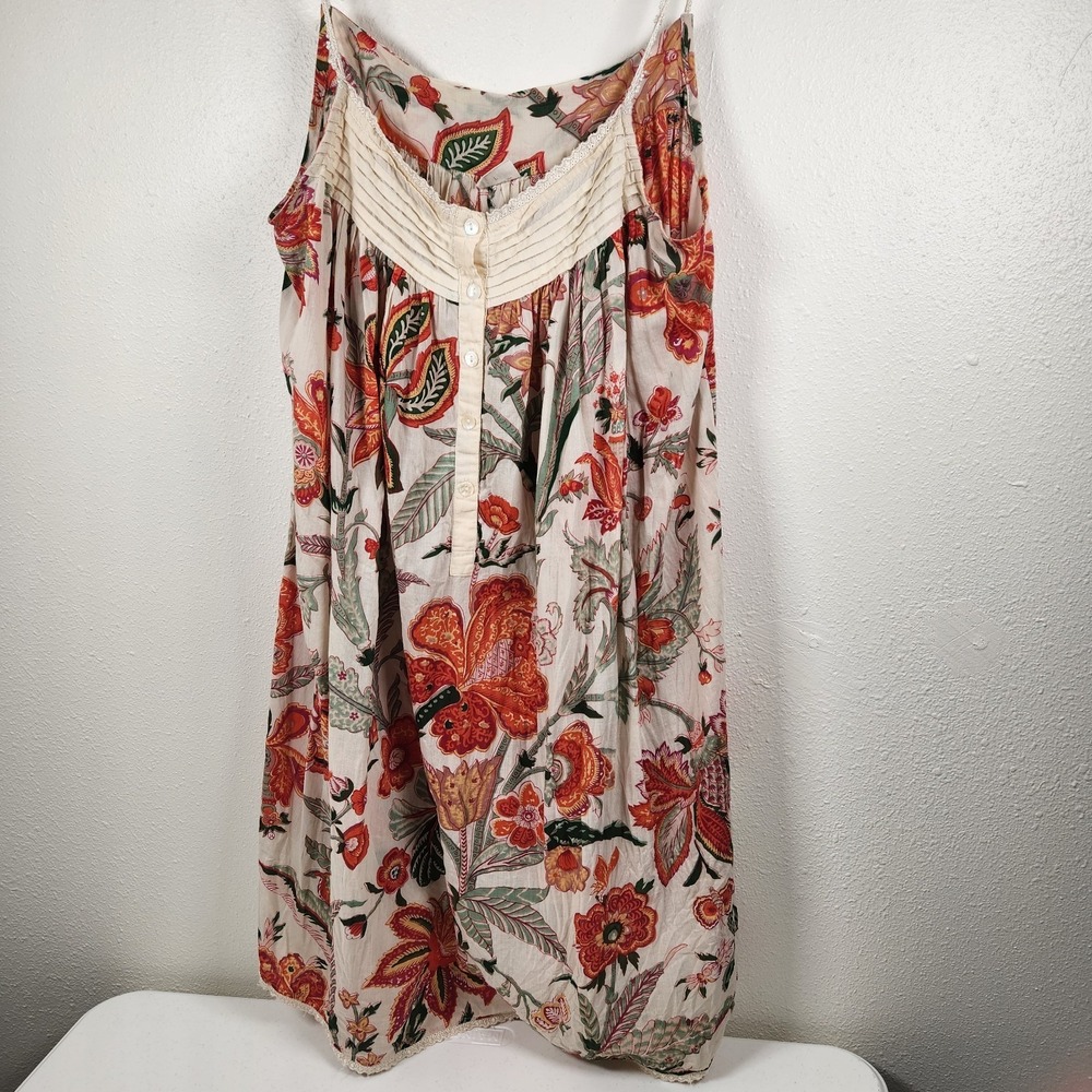 Handprint Dress Floral Patterned  Boho  Size L Beaded Lace Peasent Chic Whimsy